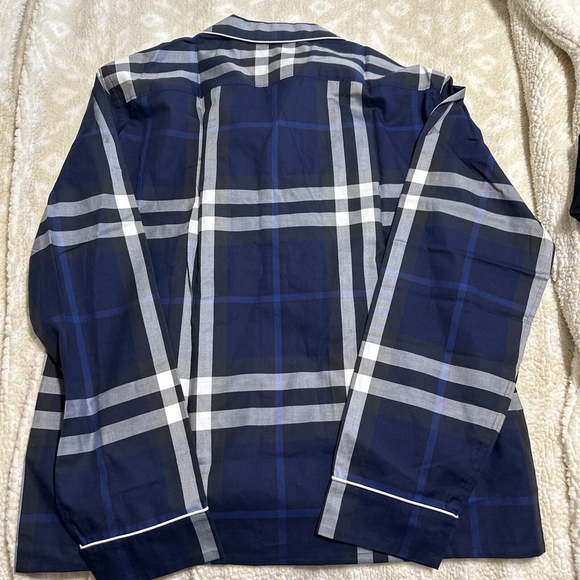 NWT Burberry Men's INDIGO Blue PAIGNTON Nova Check Cotton Pajama Shirt M - Picture 5 of 5